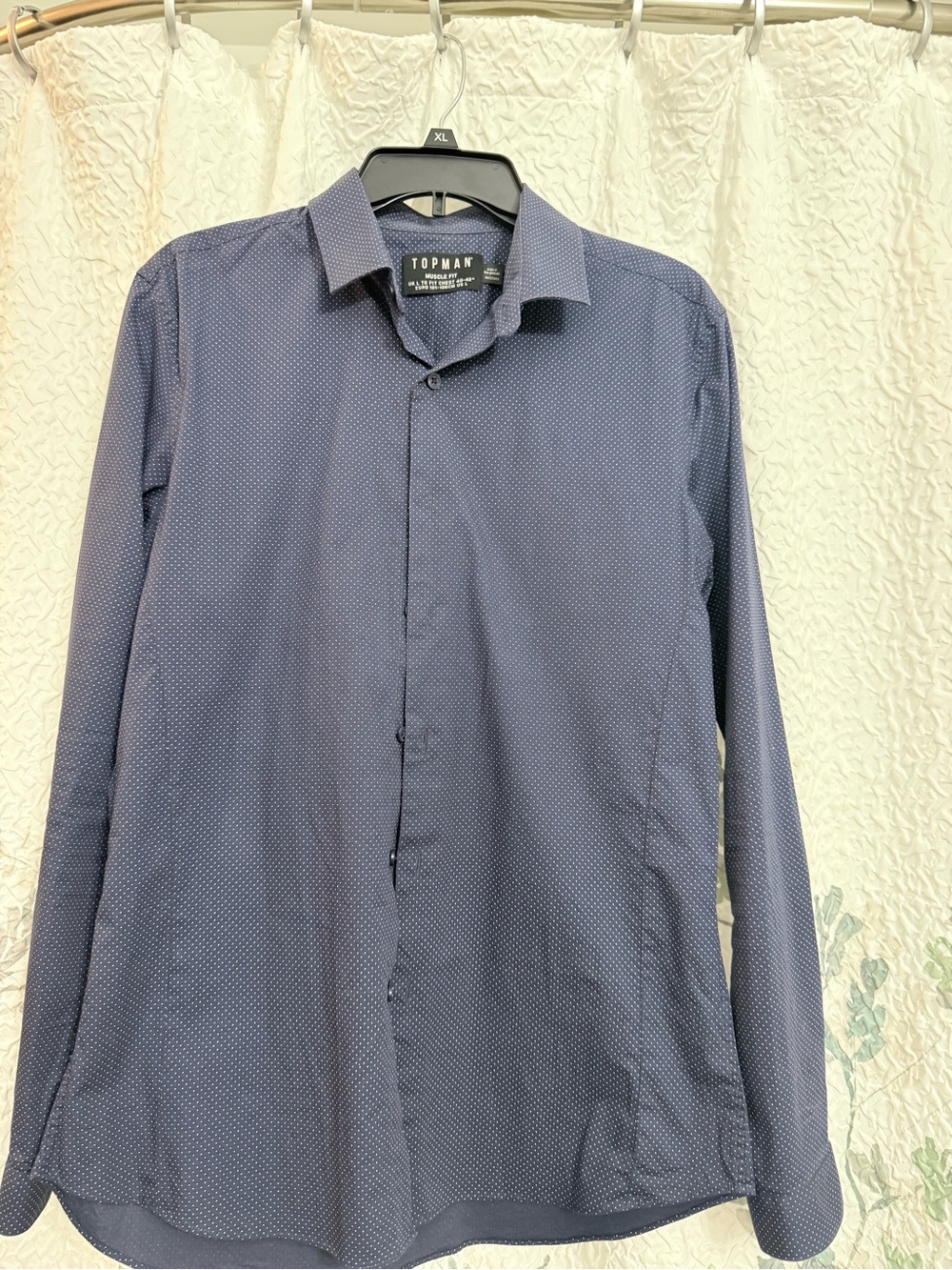 Topman Navy Blue Microdot Long Sleeve Dress Shirt
